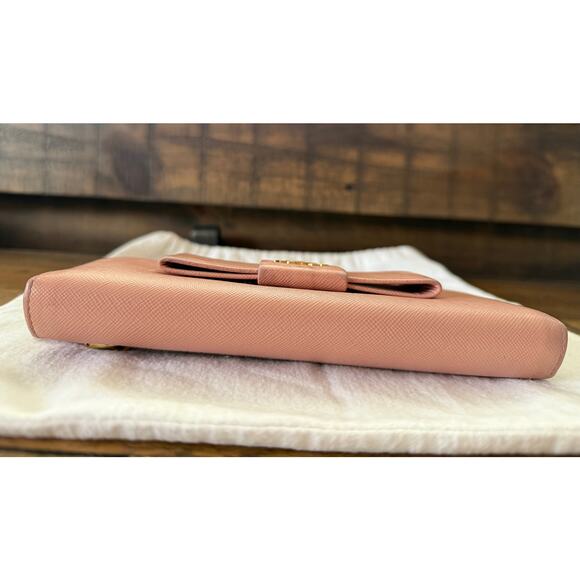 PRADA Pink Saffiano Leather Continental Bow Wallet With Dust Bag - Picture 6 of 12